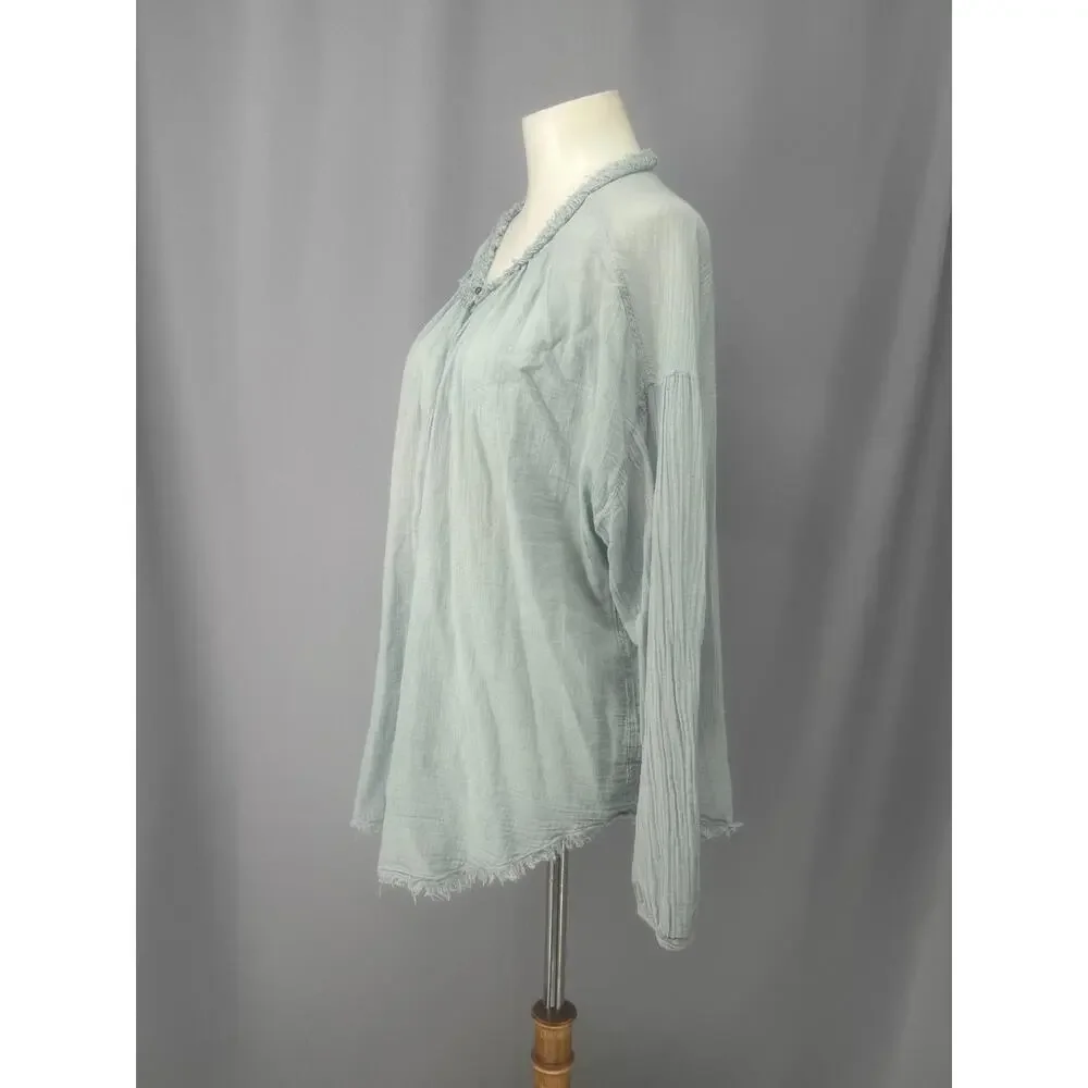 Raquel Allegra Shirt Womens M Blue 100% Cotton Ruffle Tunic Top Boho Peasant - Picture 4 of 10